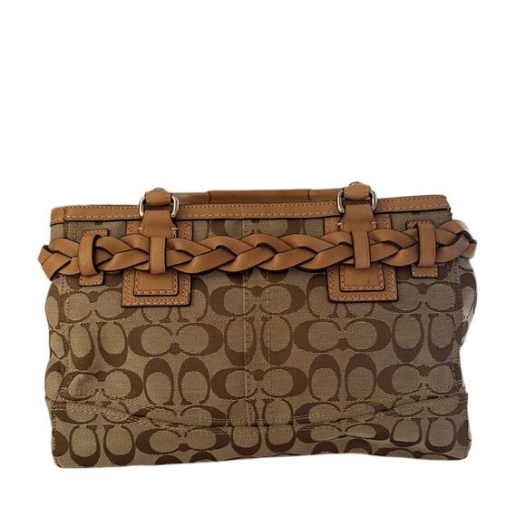 Coach Hampton Signature C Brown Jacquard Braided Carryall Satchel F13065 EUC - Picture 2 of 8